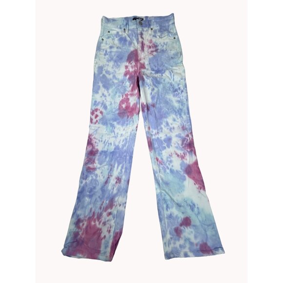 FashionNova Women's Multicolor  Washed Tie- Die Straight Cut Jeans Sz 5 - Picture 1 of 7